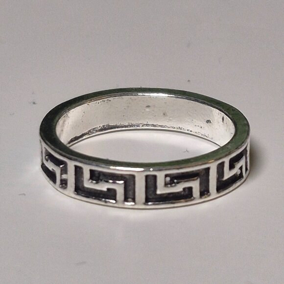 Greek Pattern Silver Ring - Picture 1 of 5